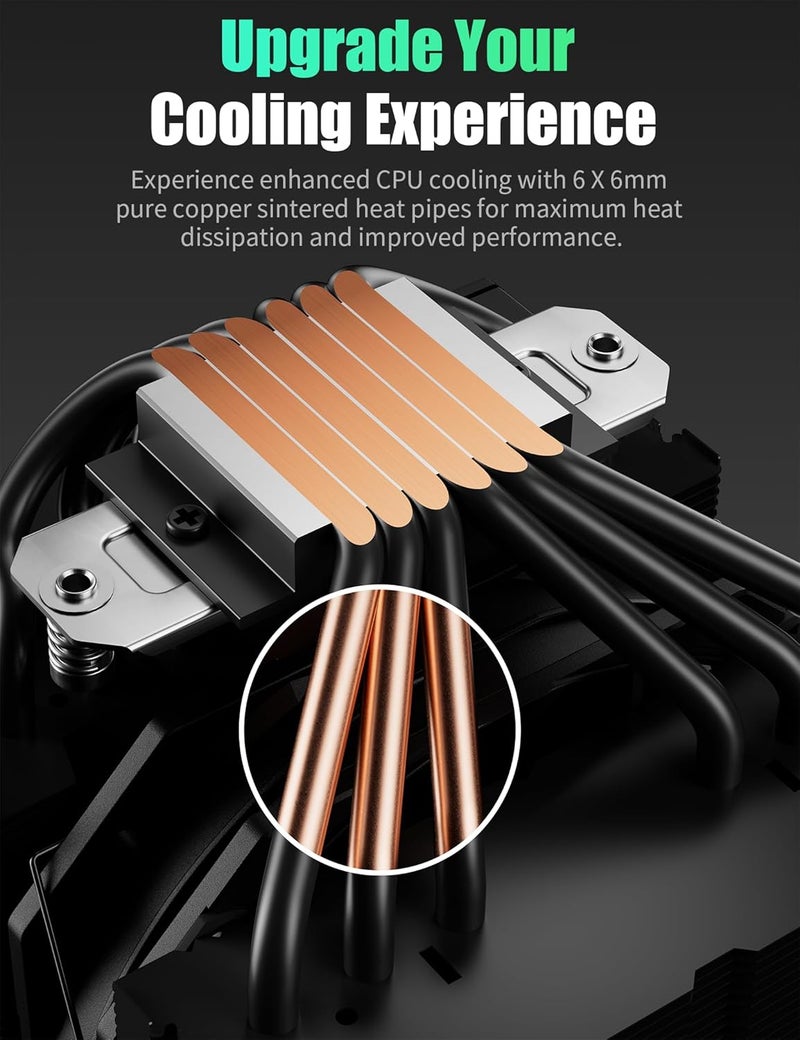 upHere CPU Cooler Air, Dual Tower CPU Cooler with 120mm PWM Fan,6 Heat Pipes CPU Air Cooler for AM5/AM4/AM3, Cooler for PC Compatible with Intel LGA 1851/1700/1150/2011/2066/1151/1155/1156(Black) - Image 2